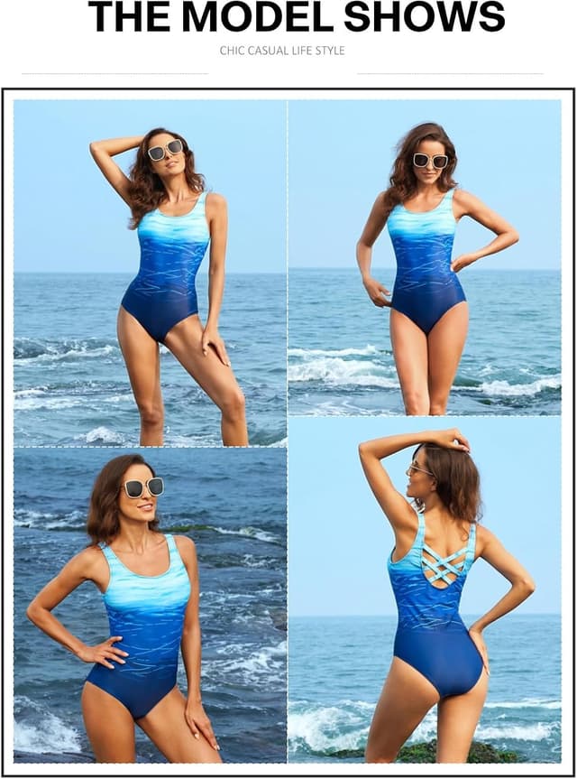 Detalle de Aleumdr Women’s Color Block Print One-Piece Swimsuit for Athletic Training