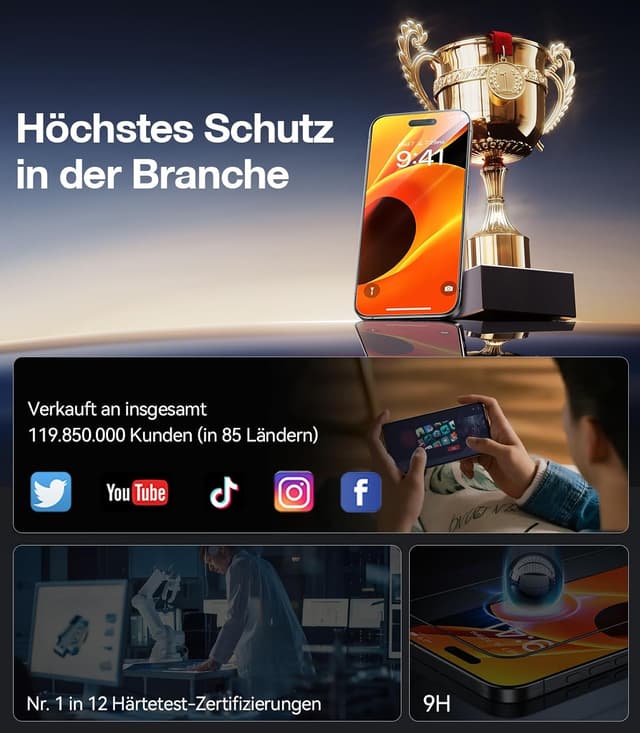 Detalle 2 de TORRAS GlassGo Schutzfolie 9H+ für iPhone 15 Pro, 2er-Set