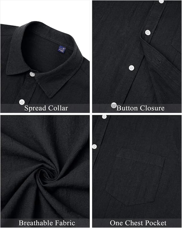 Detalle de J.VER Leinenhemd Herren (Kurzarm) – Sommer-Casual Regular Fit mit Baumwolle-Leinen