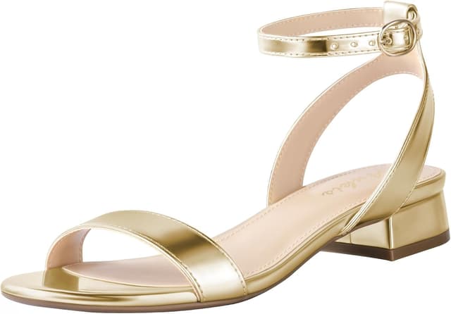 Detalle de Ankis Black Nude White Gold Women’s Strappy Sandals with Adjustable Ankle Strap (1-Inch Low Block Heel)