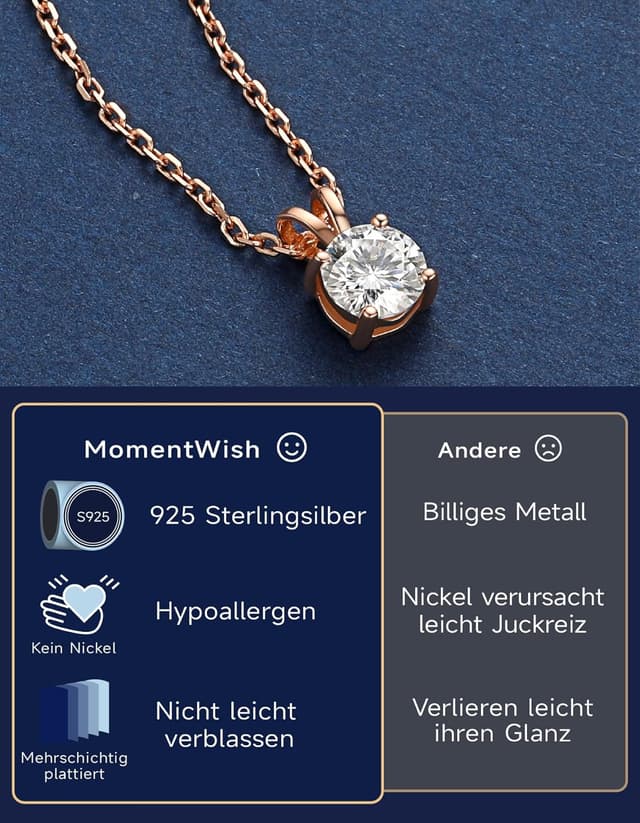 Detalle de Moissanite Halskette 1 Karat Solitär