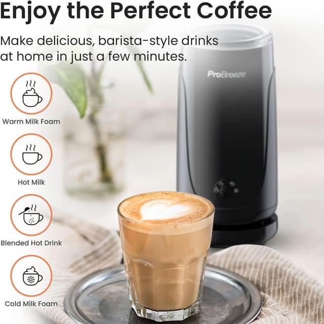 Detalle 2 de Pro Breeze Electric 4-in-1 Automatic Milk Frother (240ml) – Hot & Cold Foam Maker for Latte, Cappuccino & More
