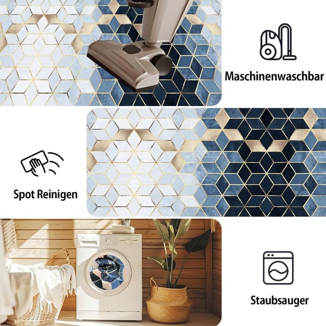 Detalle 2 de WTHYGB Teppichläufer für Flur & Küche (geometrische Raute), rutschfest, waschbar, 80 x 150 cm