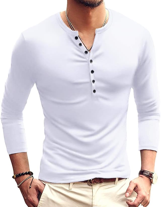Thumbnail 6 de KUYIGO Herren Henley Slim-Fit T-Shirt aus Baumwolle (Kurzarm, 7 Knöpfe)
