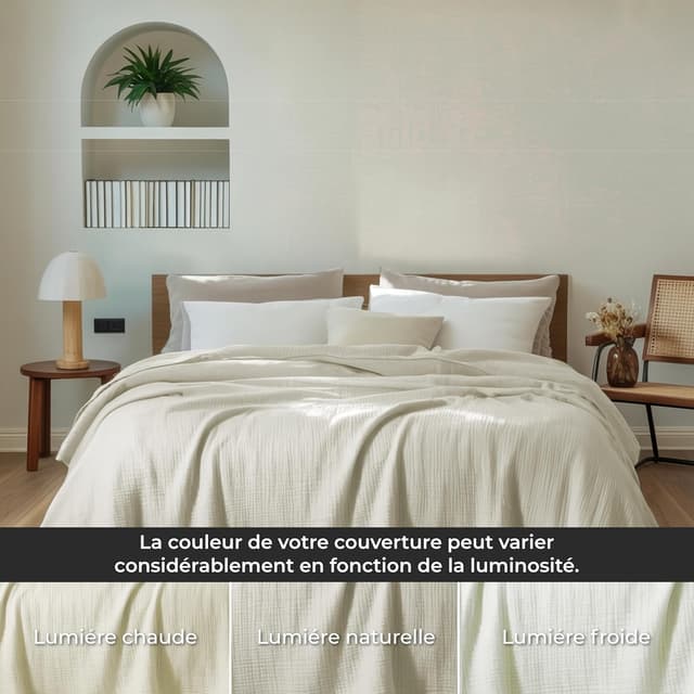 Detalle 2 de Dreamzie Couverture en mousseline 220x240 cm en coton 4 couches Oeko-Tex ivoire