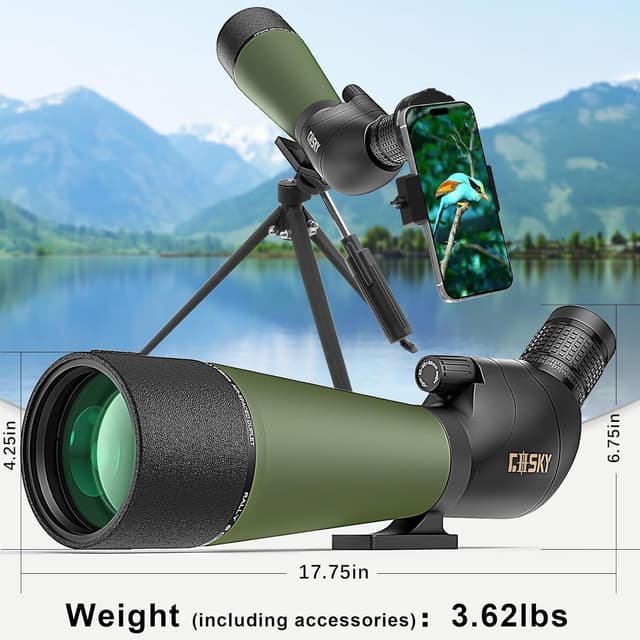 Detalle de Gosky Flagship DiamondEdge 20-60x80 Spotting Scope with Tripod, Phone Holder and Carry Bag