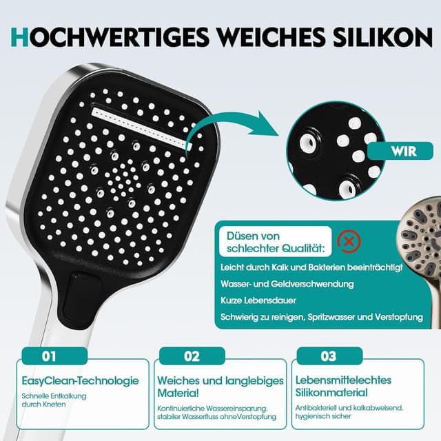 Detalle 2 de HydroLuxe Soffione doccia cromato con 3 tipi di getto e anticalcare (130 mm)