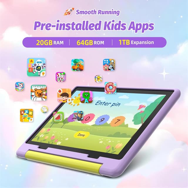 Detalle 2 de Laptok Android 15 Kids Tablet (10 inch) with Parental Control, Face ID, WiFi 6, Purple