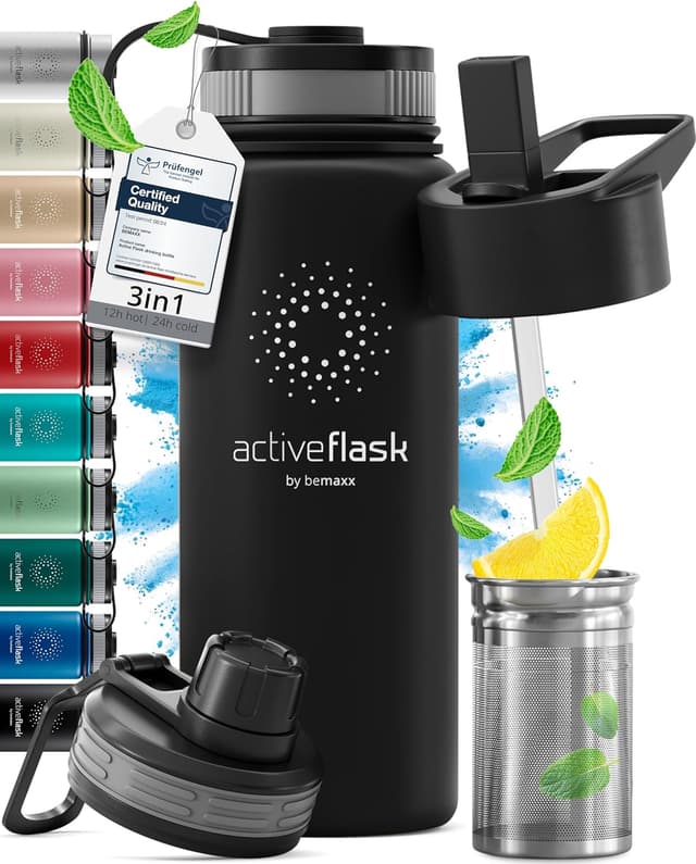 Detalle de ACTIVE FLASK stainless steel water bottle with straw and 3 leak-proof lids