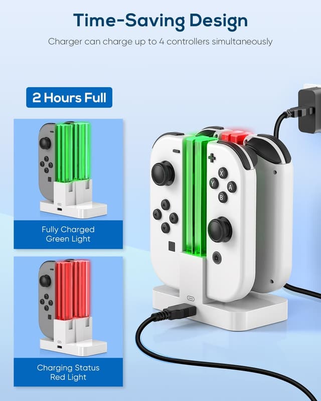 Detalle 2 de Charging Dock Replacement for Joy-Con Controller Charger for OLED Console (White) with USB Type-C Cord