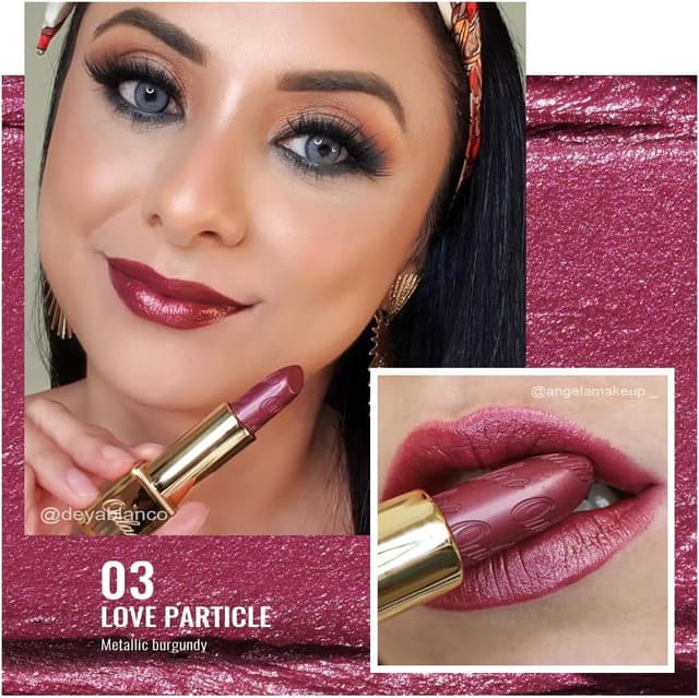 Detalle de Oulac Rossetto Metallizzato Lucido Rosso 03 Love Particle – glitter perlato, senza profumo, vegan