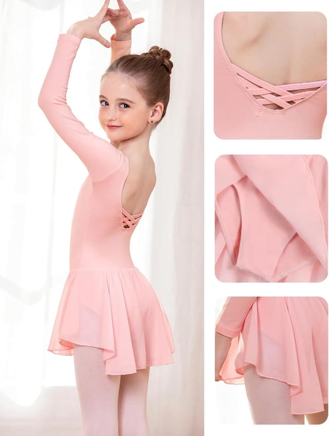 Detalle 2 de Beyove Kids Girls Classic Long Sleeve Leotard with Chiffon Skirt (2–10 Years)