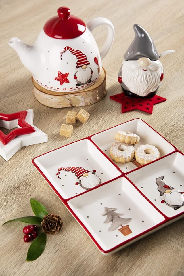 Thumbnail 1 de Excelsa Gnomo Christmas Plato Cerámica con 4 Compartimentos 🎄