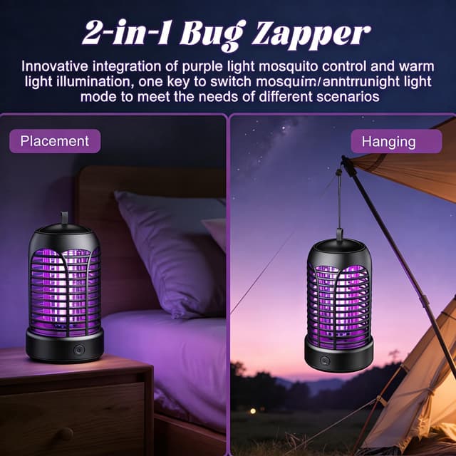 Detalle 2 de YOUKK Lampe Anti Moustique avec éclairage LED – piège électrique intérieur et extérieur