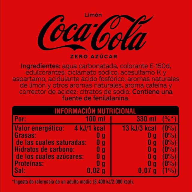 Thumbnail 3 de Coca-Cola Zero Limón 🍋 Pack 24 latas 330 ml