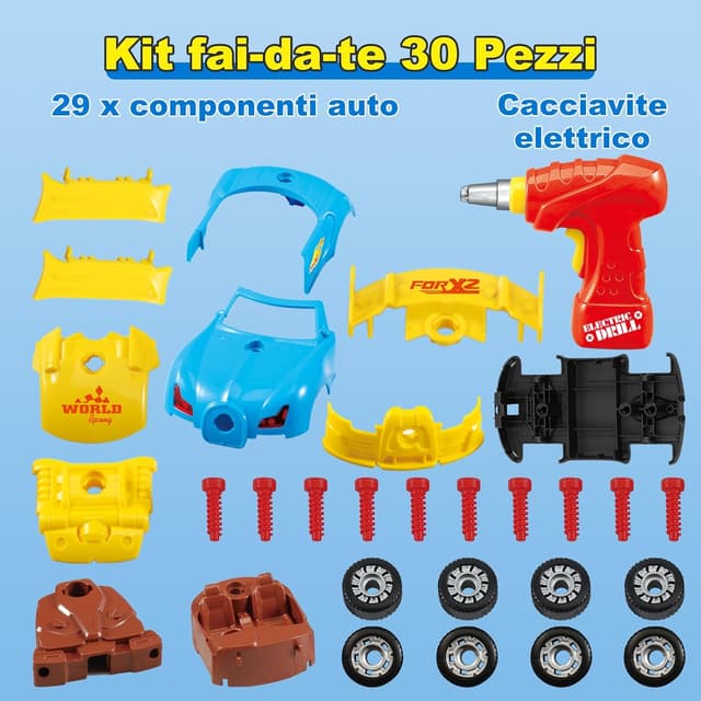 Detalle 2 de Pup Go: modellini auto da costruire per bambini (3-5 anni), 30 pezzi con trapano elettrico di simulazione, suoni e LED