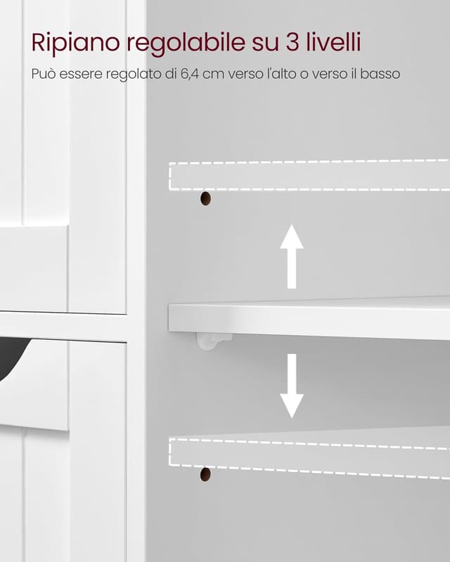Detalle de VASAGLE LHC41W mobile da bagno autoportante con 4 cassetti, anta e ripiano regolabile
