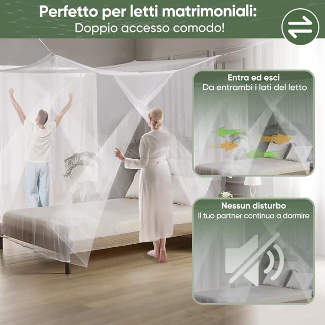 Detalle de Sekey zanzariera per letto singolo/doppio con kit completo e doppia apertura 220x200x200 cm