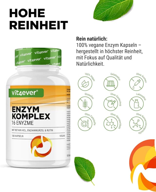 Detalle de vit4ever Verdauungsenzyme 180 Kapseln