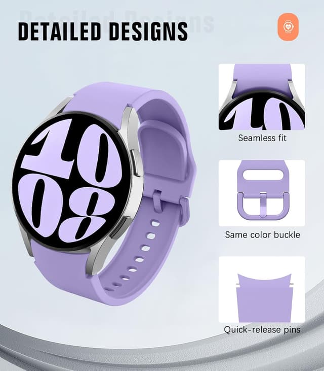 Detalle de MoKo No Gap Soft Silicone Replacement Sport Strap for Samsung Galaxy Watch (20mm) — 40mm/44mm/43mm/47mm/45mm/42mm/46mm compatible