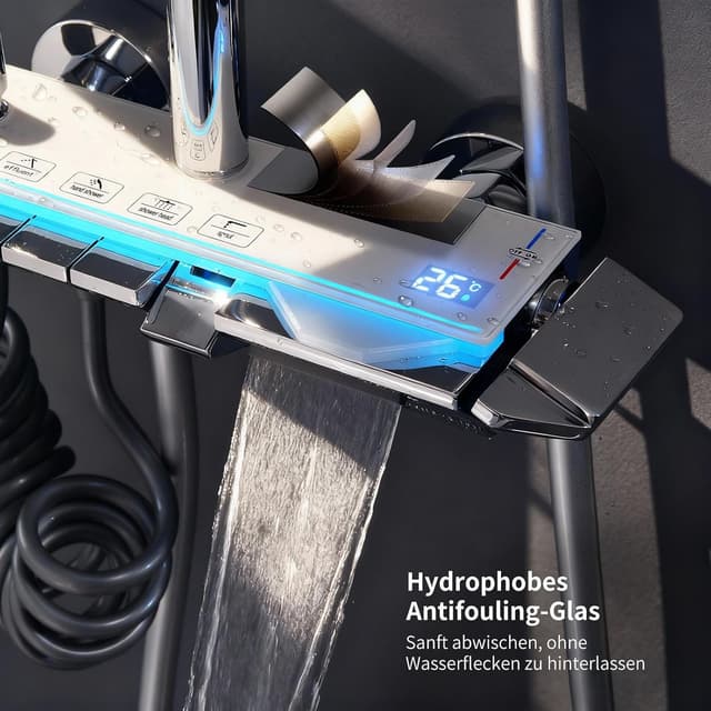 Thumbnail 6 de HOMELODY Duscharmatur Komplettset mit Regendusche, Glasablage und Klaviertasten (4 Strahlarten)