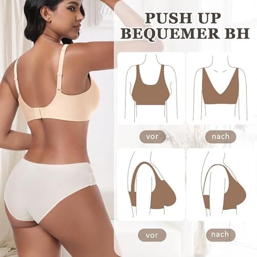 Detalle de Jiuday Tiefer-V Push-up BH ohne Bügel – nahtloser Soft-BH für starken Halt bei großen Brüsten