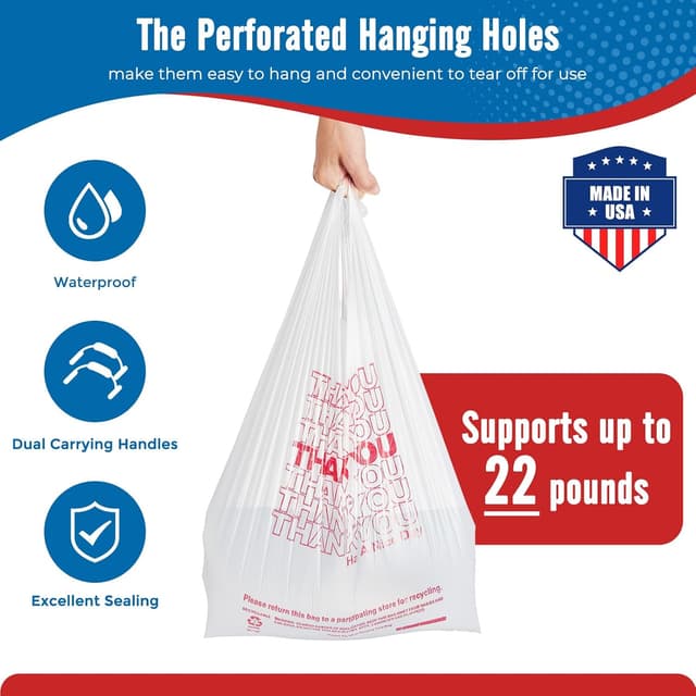 Detalle de Fuxury 1000 Count Thank You Plastic Bags (11.5" x 6.5" x 21") — White T-Shirt, Grocery & Take-Out Bags