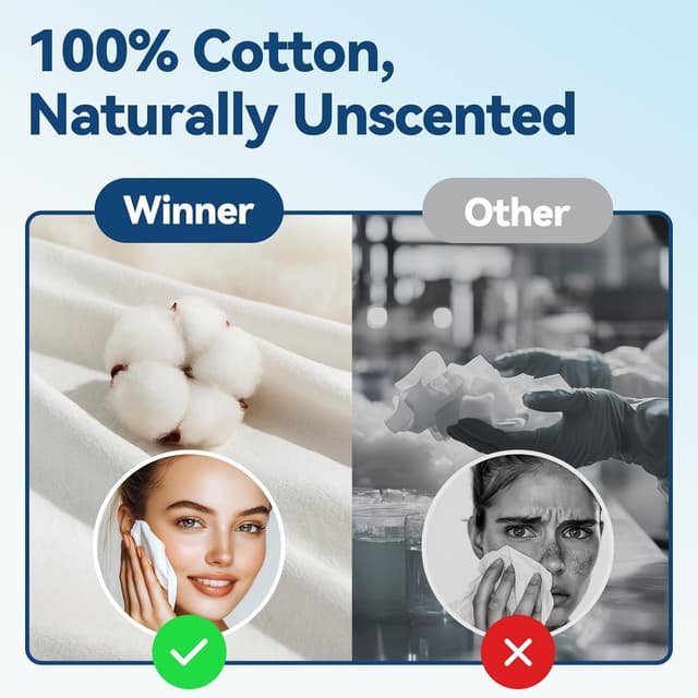 Detalle 2 de Winner Soft Face Towels – 100% Biobased Unscented Disposable Facial Towelettes (300 ct, Pack of 3)