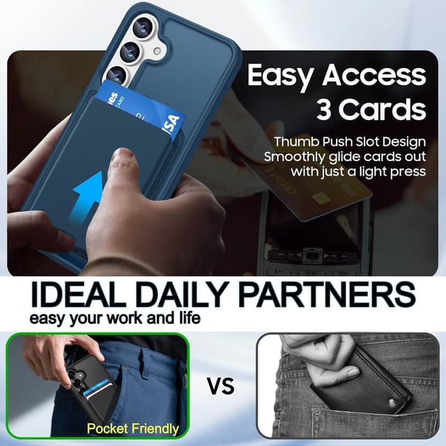 Detalle 2 de Ntwinro Magnetic Case for Galaxy S25 Plus / S24 Plus with Detachable Card Holder, Slim Shockproof Wallet Case (Deep Blue)