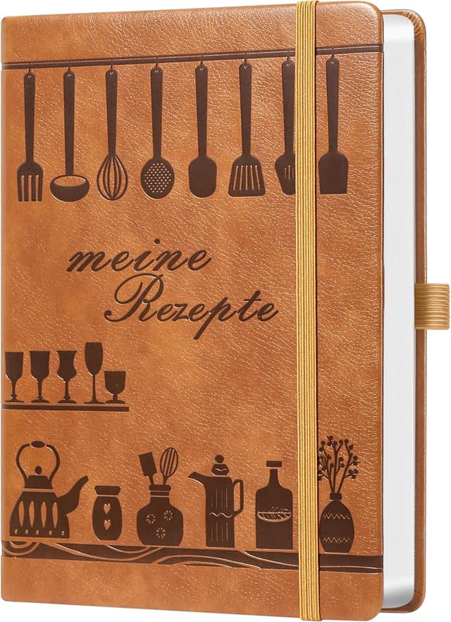 Detalle de Rezeptbuch A5 zum Selberschreiben – Kreatives Koch- & Backbuch mit viel Platz, Register & Inhaltsverzeichnis (Hellbraun)
