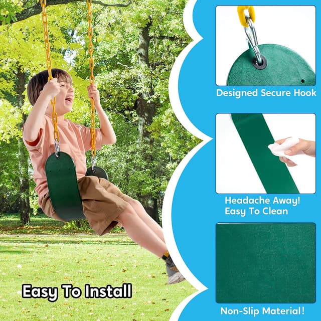 Detalle 2 de TURFEE 3-Pack Heavy-Duty Green Swing Seats with 66" Chains (Snap Hooks), 300 lb capacity