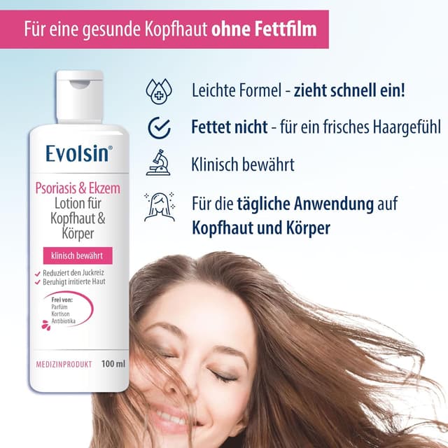 Detalle 2 de Evolsin® Ekzem & Psoriasis Lotion für Kopfhaut und Körper – gegen Juckreiz und Schuppenflechte