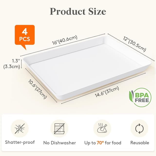 Detalle 2 de Lifewit Serving Tray 16 x 12 inches, 4 pack