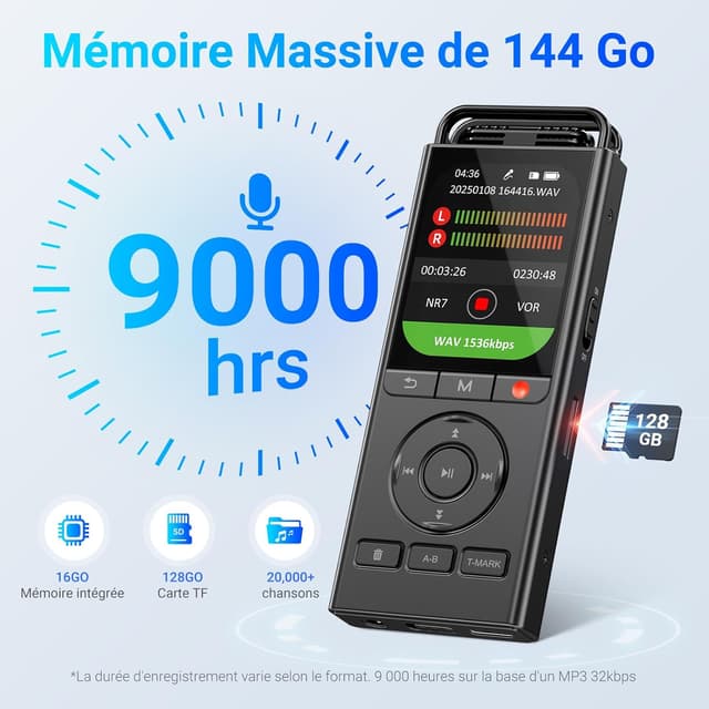 Detalle 2 de MECHEN Dictaphone Enregistreur Vocal Numérique 144 Go