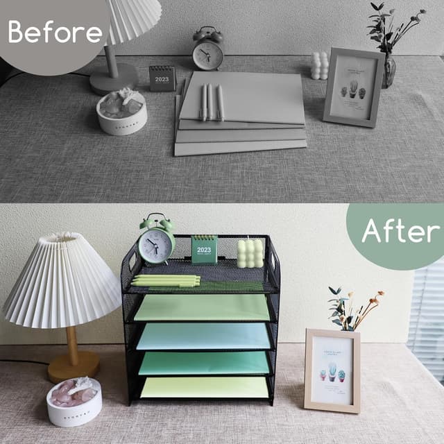 Thumbnail 6 de Paper Letter Tray with Handle (5-Tier Metal Mesh) A4 Desk File Organiser in Black