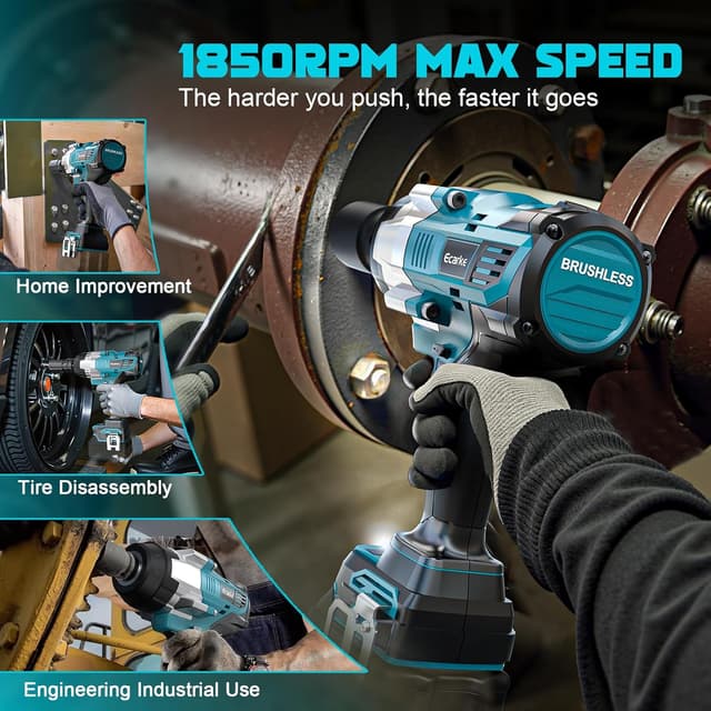 Detalle de Ecarke boulonneuse sans fil 2200 Nm compatible 18V Makita – clé à chocs 1/2" sans balais avec LED (sans batterie)