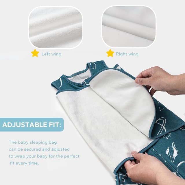 Detalle de SIMYJOY Baby Schlafsäcke Neugeborene – 3-fach verstellbarer Pucksack aus 100% Baumwolle mit 2-Wege-Reißverschluss