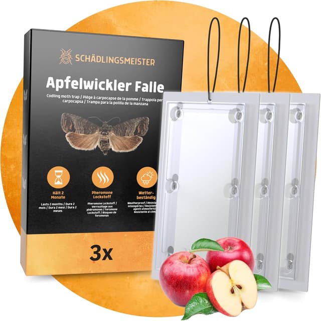 Detalle de Panteer Apfelwickler Falle (Pheromonfalle) – 3 Stück mit Schnur für Monitoring & Bedarfskontrolle
