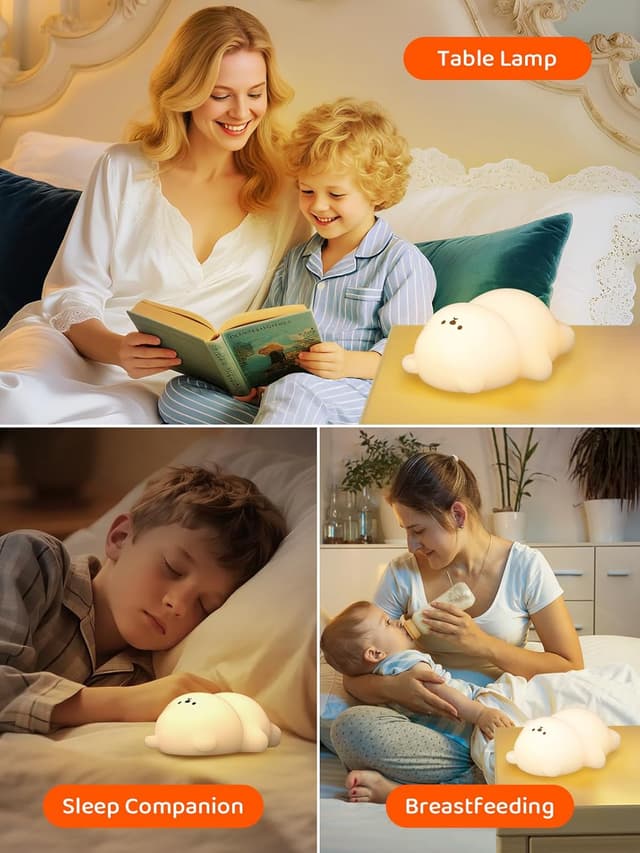 Detalle 2 de Smiling Shark Mignon LED veilleuse enfants en forme d’ours, tactile, rechargeable 1200mAh, 3 niveaux, RGB et timer