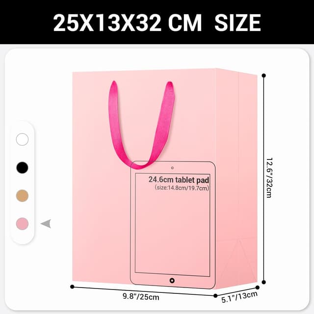 Detalle 2 de EUSOAR Pink Paper Bags (20 Pack) – 9x5x12 inch gift bags with handles, 250GSM