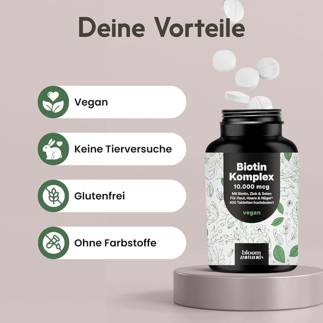 Detalle 2 de Biotin 10.000 mcg mit Zink & Selen Tabletten