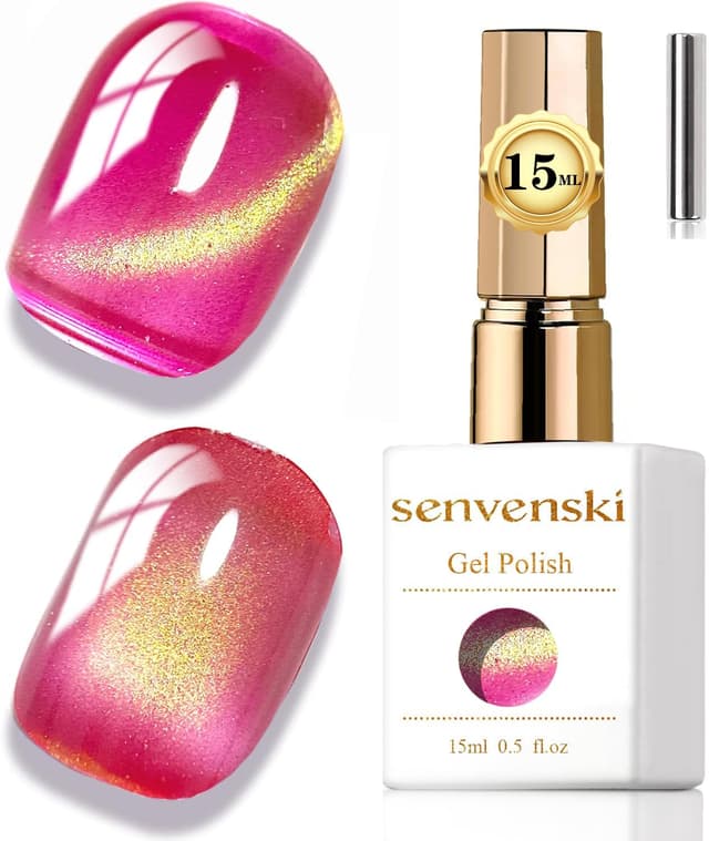 Detalle de Senvenski Gelatina Vetro Cat Eye smalto semipermanente con bacchetta magnetica (oro rosa, 15 ml)