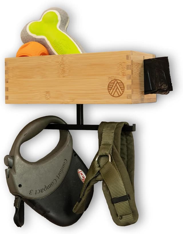 Detalle de VELONT Hundegarderobe mit Ablage personalisiert (Größe XL) – Dogstation für Leinen & Zubehör inkl. Kotbeutelspender und Montagekit