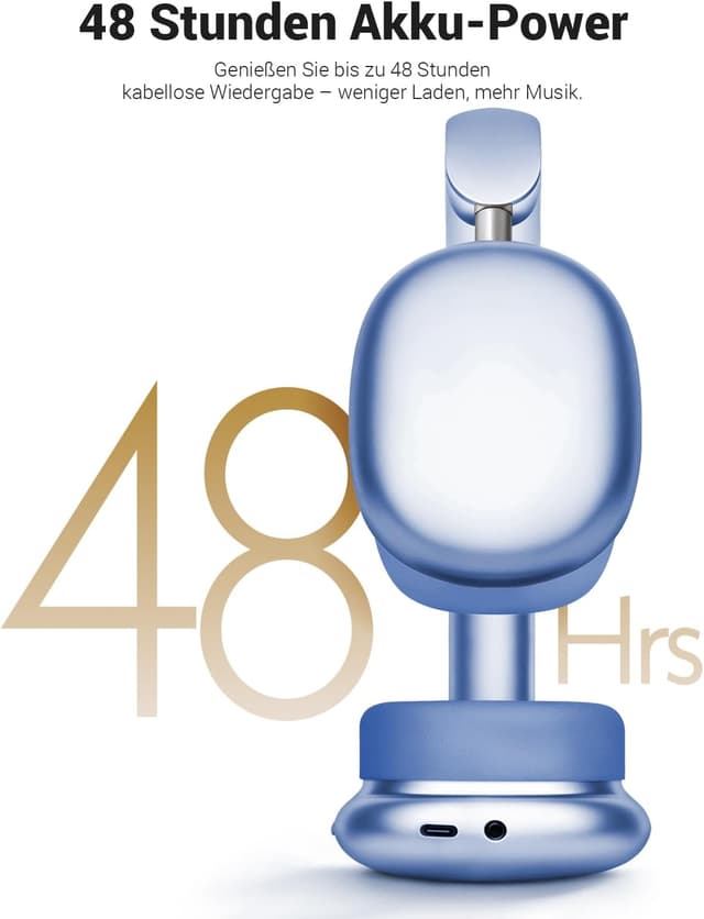 Detalle 2 de Wentronic Y01 Noise-Cancelling Over-Ear-Kopfhörer (Bluetooth 5.3, bis 48 h, faltbar) – Blau