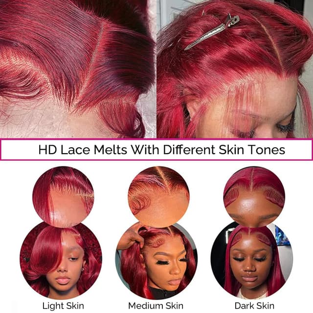 Detalle 2 de bobili 30 Inch 99J Burgundy Deep Wave 13x6 HD Lace Front Human Hair Wig