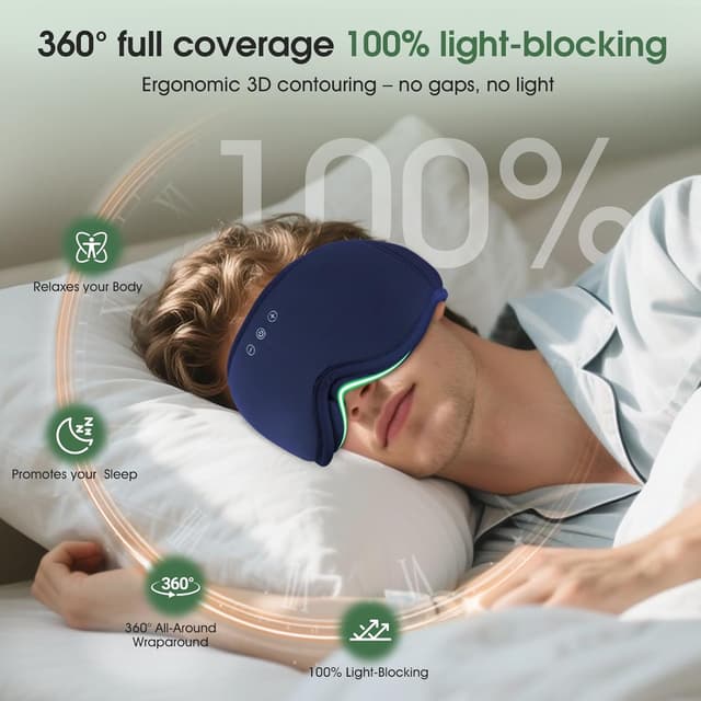 Detalle de MUSICOZY Bluetooth Sleep Mask Headphones with 3D Bamboo Cotton – 100% light blocking for side sleepers