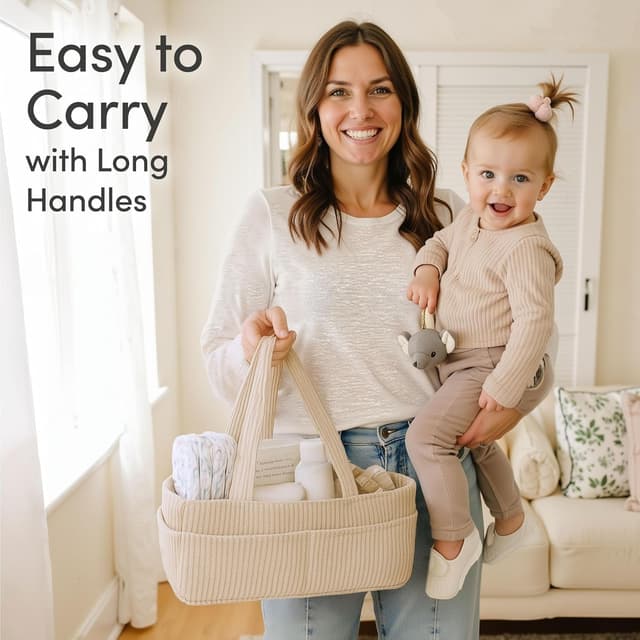 Detalle de PUTSKA Baby Wickelkommode-Organizer „Diaper Caddy“ aus Cord in Creme (36 x 23 x 18 cm)