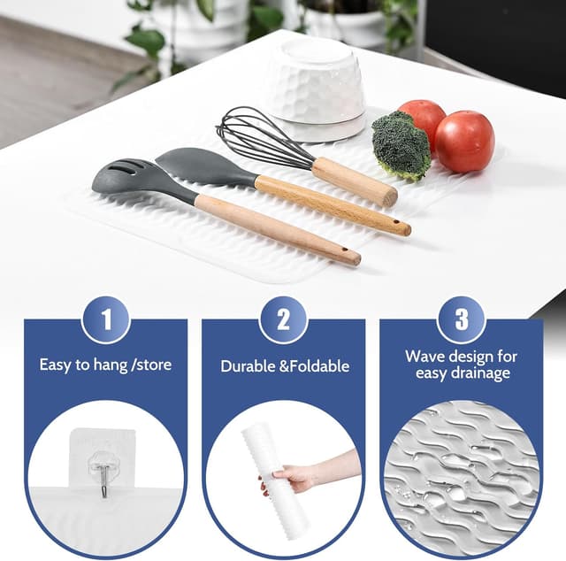 Detalle de KitchenRaku Abtropfmatte 30×40 cm aus Silikon – hitzebeständige, rutschfeste Spülunterlage