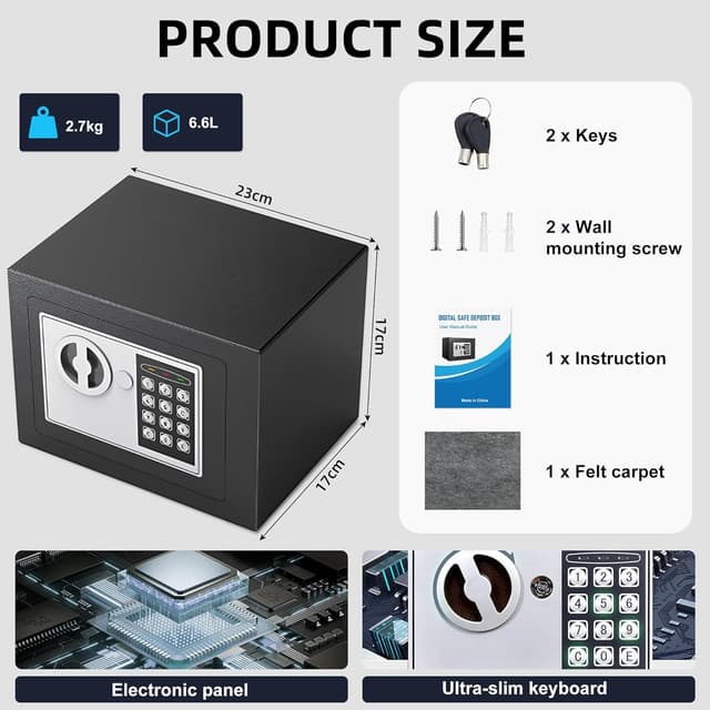 Detalle de SINZUX 6.6L Digital Steel Safe 230ร170ร170 mm ๐