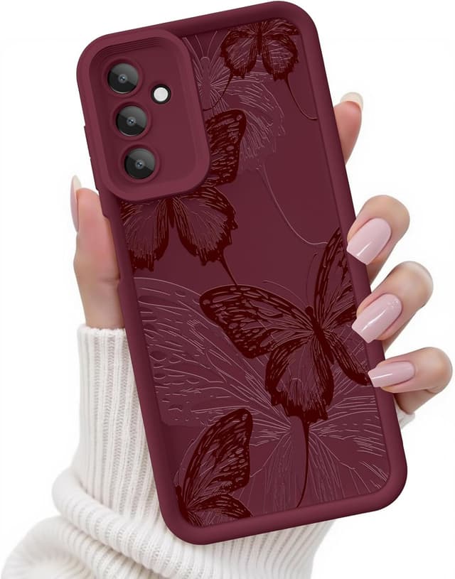 Detalle de FUXICASE for Samsung Galaxy A16 5G Soft Silicone Case with Creative Butterfly Design (Burgundy Red Butterfly)